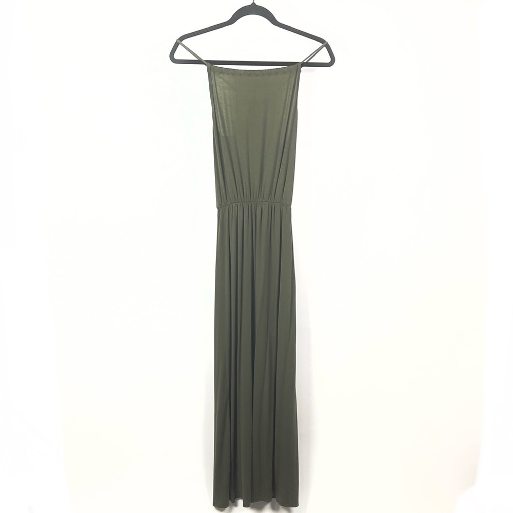 Green Pleated Strapless Maxi Sundress